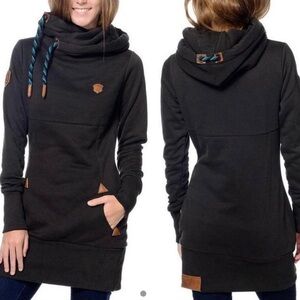 Naketano Black oversized Sweatshirt with brown faux leather accents size SMALL